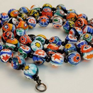 Art Deco Venetian Murano Moretti Millefiori Mosaic Glass Beads Necklace Italy